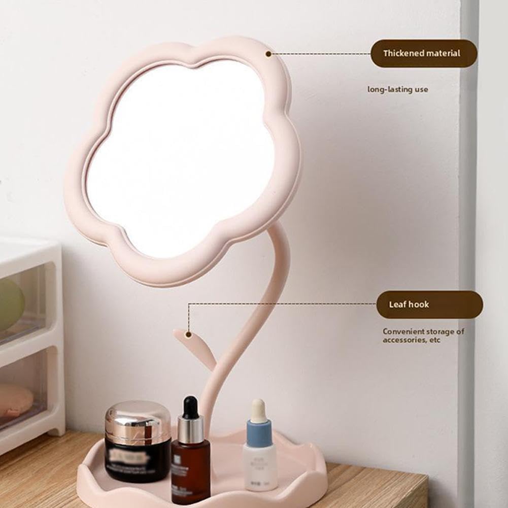 SQUICKLE Decorative Flower Shaped Makeup Mirror | Rotatable Makeup Mirror with Tray Table | Desktop Adjustable Mirror for Bedroom, Bathroom, Living Room (Pack of 1) (Pink (20 * 11))