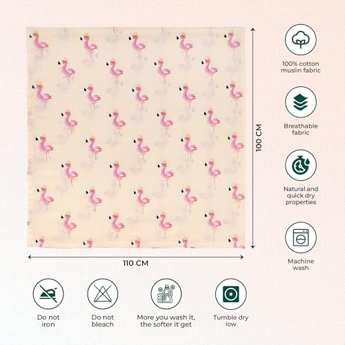 Image of Muslin Cotton Baby Swaddle | 110 x 100 cm | Ultra-Soft, Breathable & Lightweight | Multipurpose | Hypoallergenic | Unisex | Ideal Newborn Baby Gift (Flamingo /Anchor)