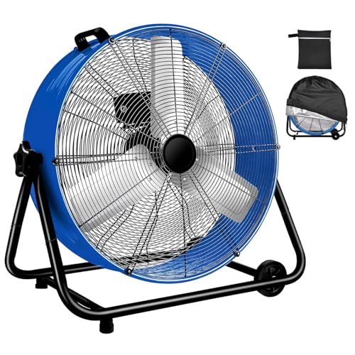 WARMLREC Industrial Fan 24 Inch Heavy Duty Drum 3 Speed 8800 CFM Air Circulation High Velocity Fan For Warehouse, Workshop, Factory, Commercial, Residential and Greenhouse Blue