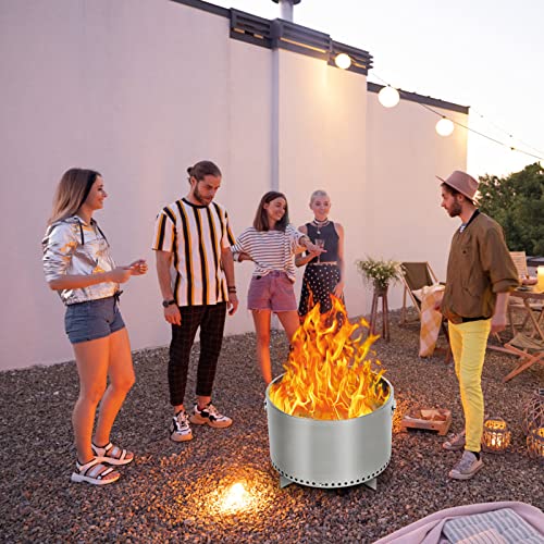 20.5" Smokeless Fire Pit with Air Switch and Handle, Wood Burning Portable Stainless Steel Outdoor Firepit with Removable Stand and Ash Pan, Ideal for Camping Backyard Patio, H: 11.5 in, 18.8 lbs