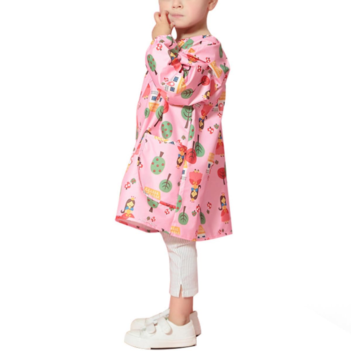 Tablier de Peinture Protection Blouse D'artiste Rose Imperméable en Polyester Respirant Manches Longues pour Garçon et Filles pour Activités Artistiques et Dessin