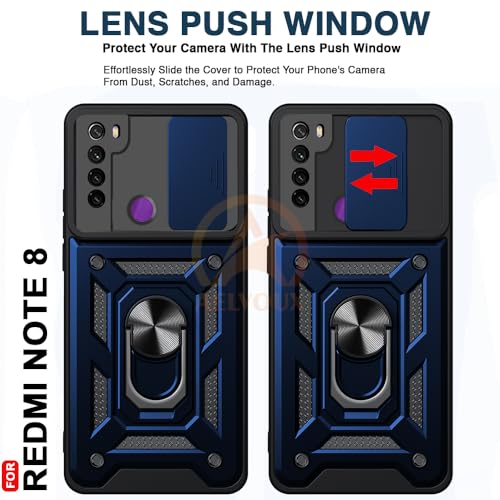 Image of Armor Bumper Back Cover Case for Redmi Note 8 Rotating Camera Cover, Ring Holder & Kickstand | Heavy Duty & 360 Degree Protection Redmi Note 8 Back Cover (Blue)