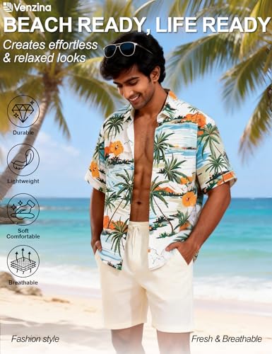 Image of Venzina Men's Floral Print Shirt - Stylish Summer Top for Lounge, Sleep & Beach Wear Lightweight Casual Shirt for Men Nightwear Pyjama Kurta