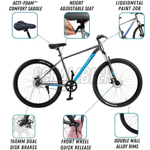 Image of FitTrip 27.5T Scrambler Mountain Bike Cycle for Men & Women, Single Speed MTB Bicycle with Steel Alloy Frame, Hartex Tyres, Fully Fitted, Zero Maintenance (Liquid Metal - Blue)