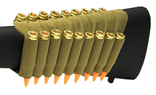 Ultimate Arms Gear Tan 18 Round Rifle Ammo Cartridge Stock Buttstock Slip Over Carrier Holder Fits .308 308 7.62x39mm Saiga Ambidextrous Bolt Lever Pump Action Sniper Hunting Rifle