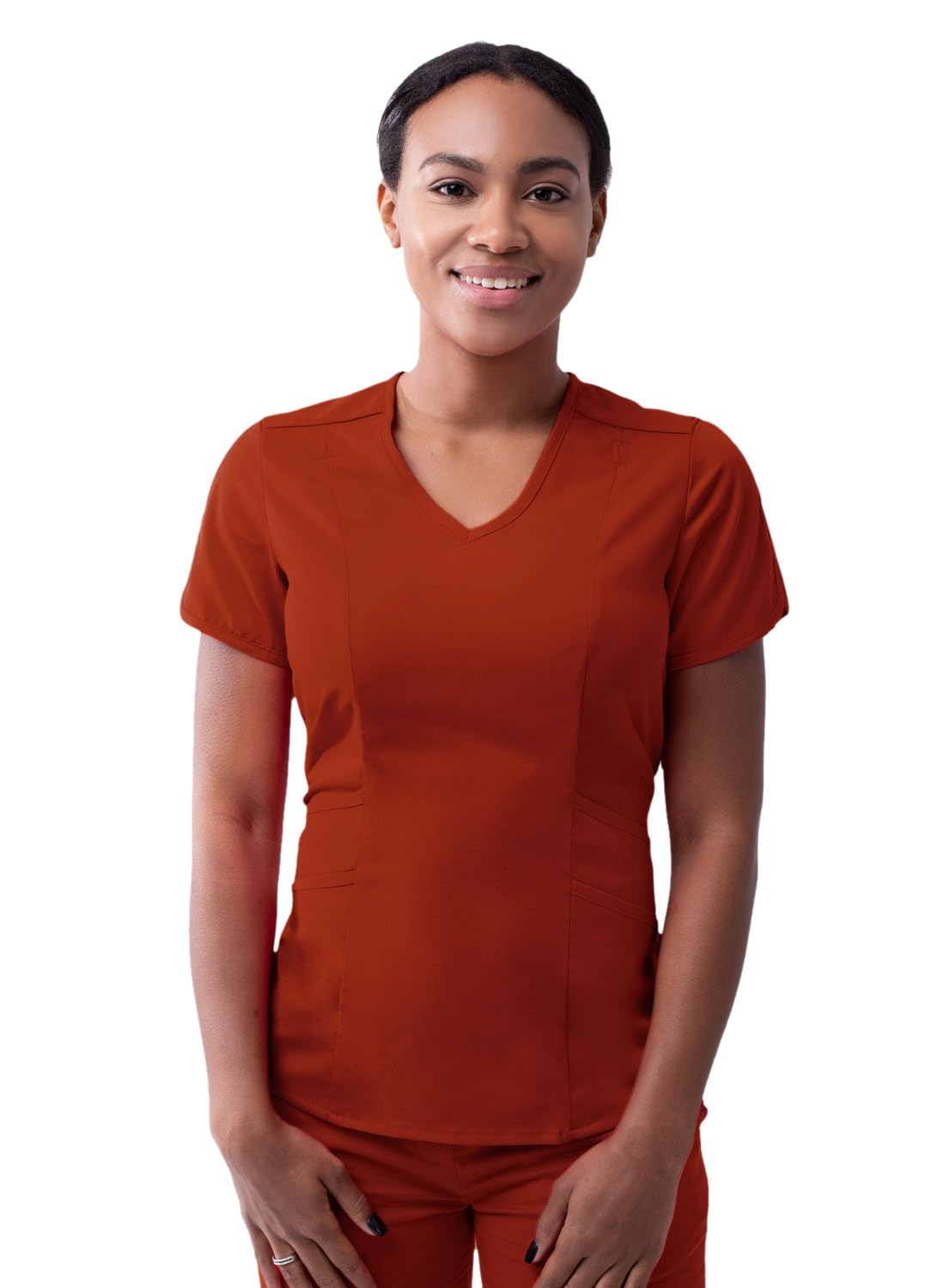 Adar Pro Scrubs dla kobiet - nowoczesny top z dekoltem w serek, Czerwony Ochre, M