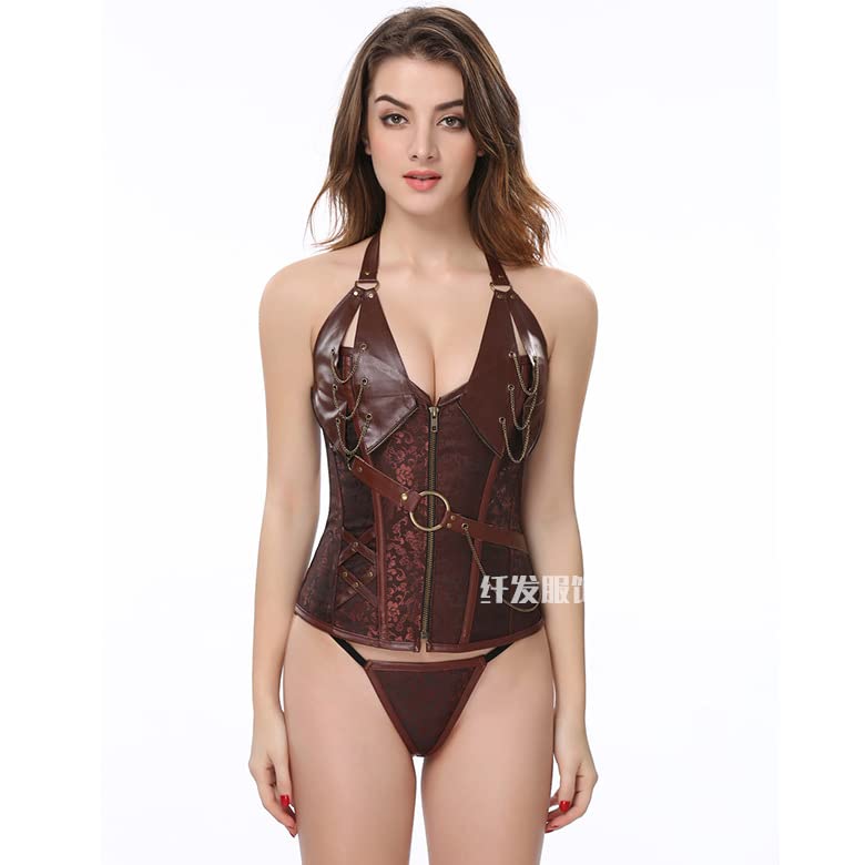 Corset marron style rétro gothique idéal pour vos soirées steampunk S - 2