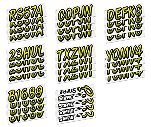 Image of STIFFIE Whipline Electric Yellow /Black 3 inch Boat & PWC Registration Decals • Numbers Letters Stickers