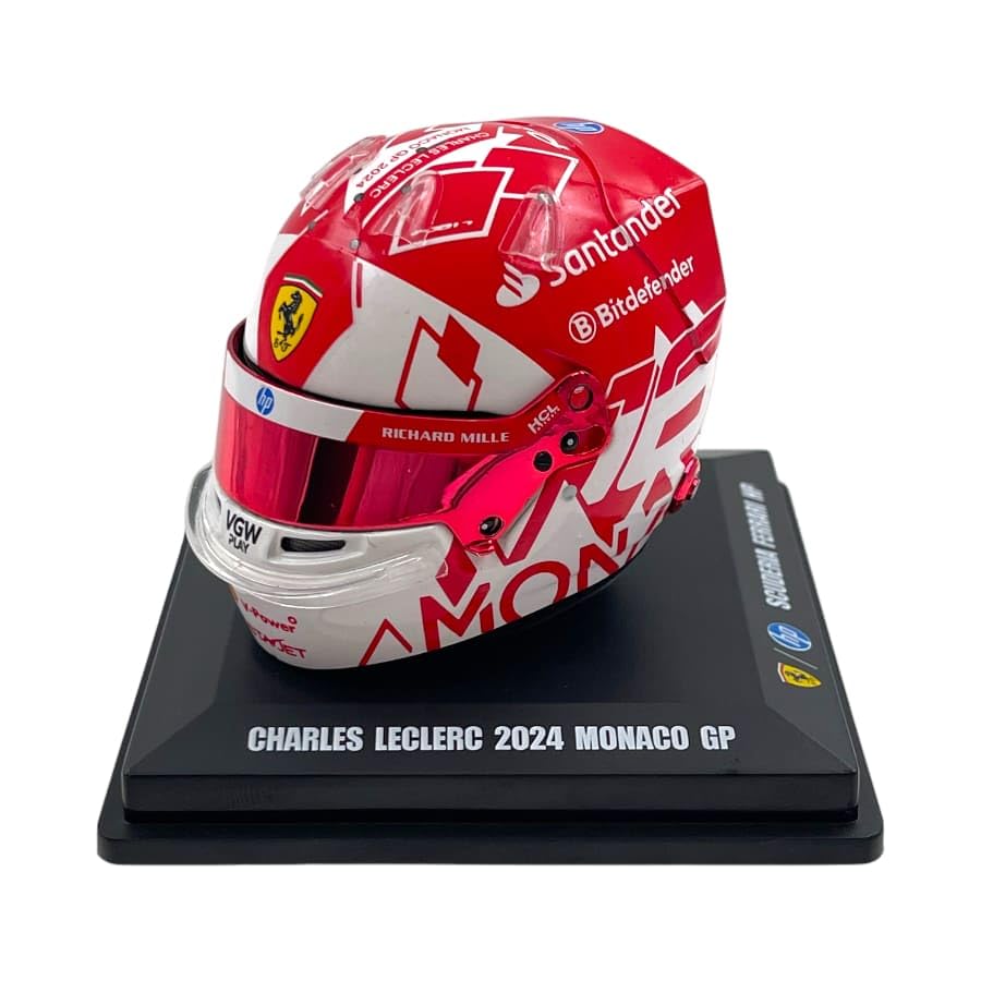 Scuderia F1 Team Offizielles LookSmart Spark Modell Charles Leclerc 2024 Special Edition Gewinner Monaco 1/5 Scale Mini Helm Rot Weiß