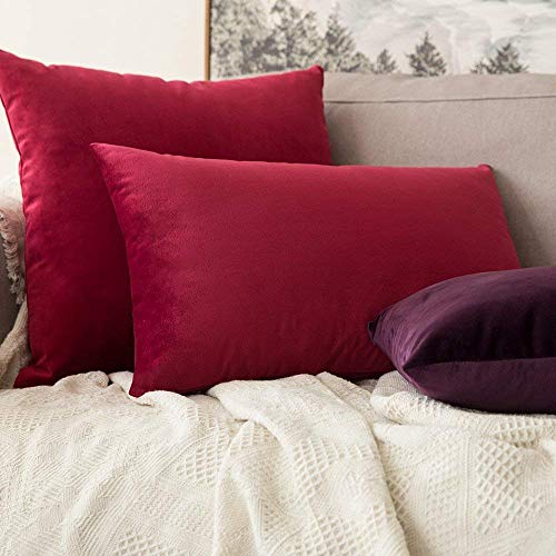 Image of Khooti Christmas Velvet Cushion Cover Pack of 1-18 inch x 22 inch / 46 x 56 cm - Red - Soft Pillow Covers Cushion Case for Sofa Bedroom Livingroom Chair Car, Cushion Cover