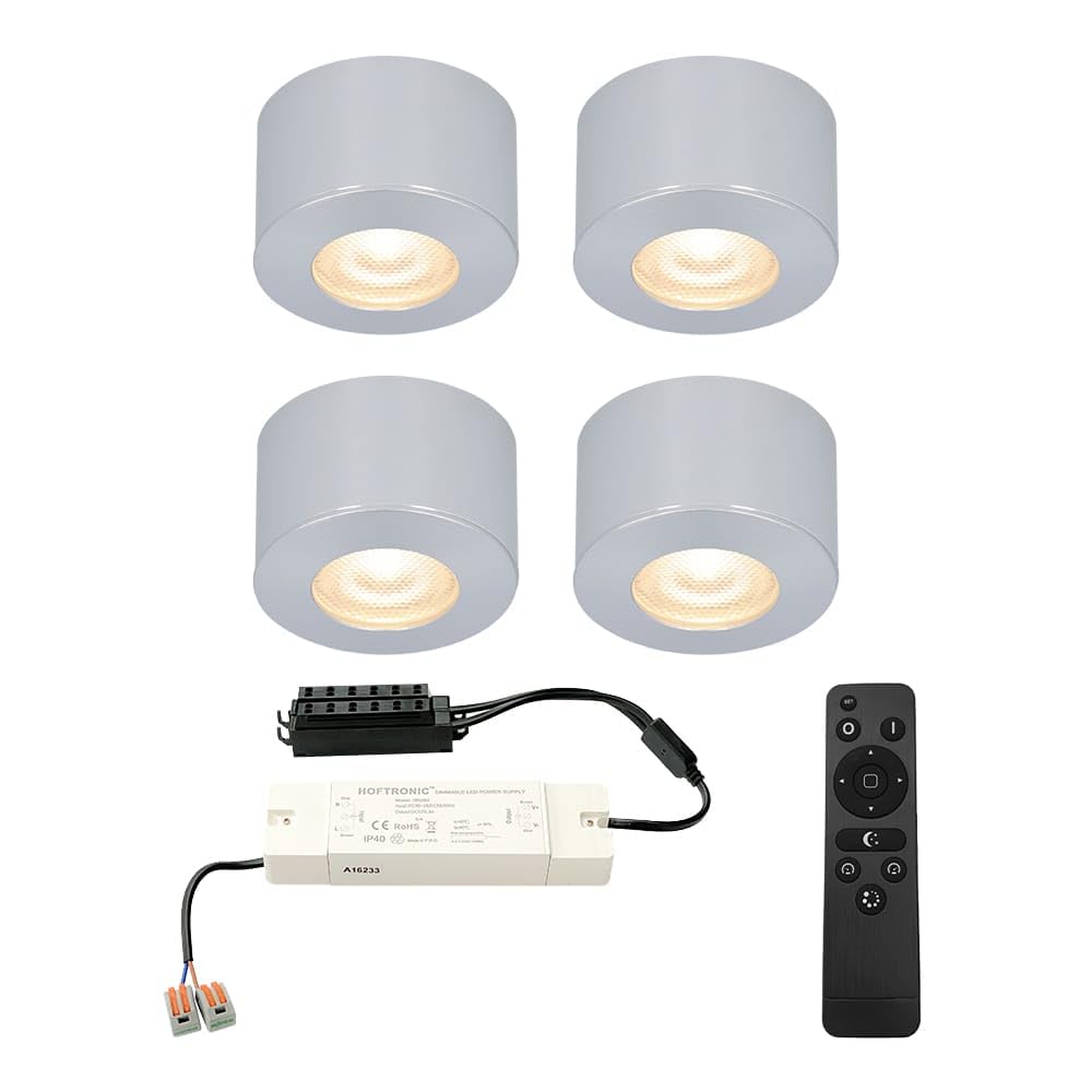 HOFTRONIC - 4er set dimmbare LED-Ein/Aufbaustrahler Navarra IP44 2700K Warmweiß CREE Deckenspots Einbauleuchte Aluminium ideal für Terrassendach, Bad, Dusche