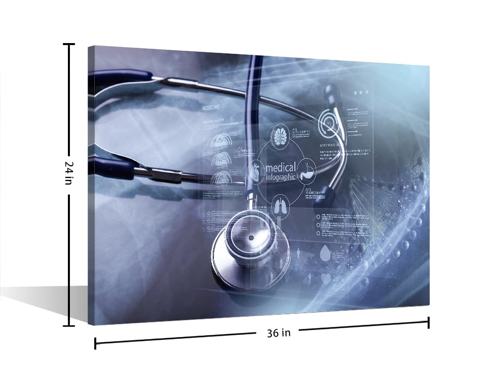 Image of Stethoscope Canvas Wall Art Stethoscope and Medical Wall Pictures Art Prints 1 Panels Medical Instrument Posters & Prints Giclee Print Stretched and Framed Ready to Hang (24 inch Wx36 H)