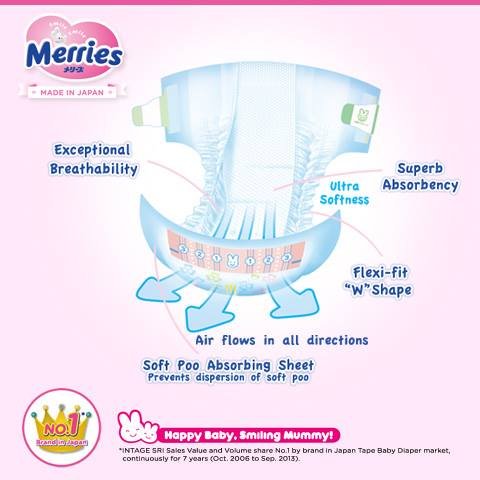 Japanese diapers - nappies Merries M (6-11 kg) (64 psc. diapers)