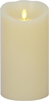 Scalloped Edge Flameless LED Candle - Ivory 4" x 7" - Real Wax Pillar Battery Operated Moving Flame w/Timer Unscented 1000Hr Runtime