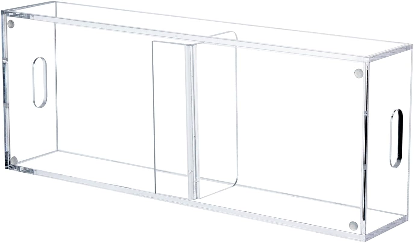 MyGift Modern Premium Clear Acrylic CD Holder Trays with Cutout Carrying Handles, Tabletop Compact Disc Jewel Case Media Storage Organizer Racks, Set of 2