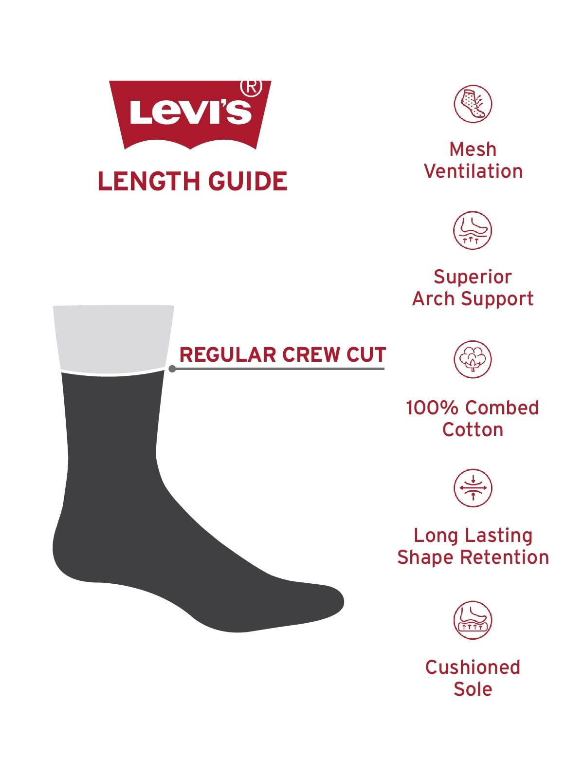 Levi's LS102 Men's Cotton Stretch Regular Half Terry Socks with Cushioned Sole (Pack of 3) 1