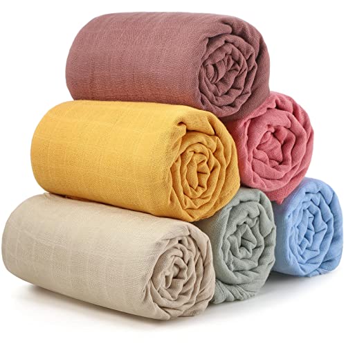 Image of Preboun 6 Pcs Muslin Swaddle Blankets Breathable Cotton Newborn Blankets Colorful Baby Swaddle Receiving Blankets Soft Cotton Baby Blanket Registry Essentials Gift for Unisex Boy Girl(Multi Colors)