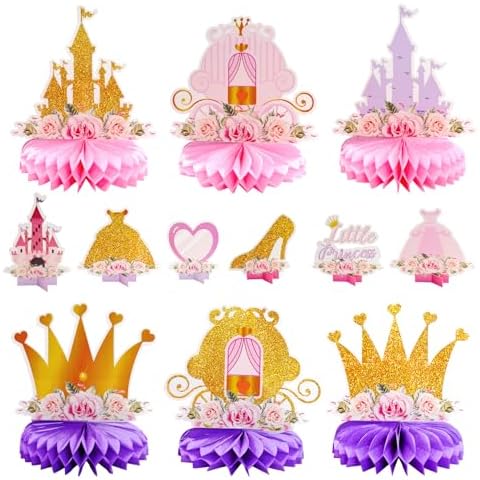 JJYHEHOT 12 Pieces Little Princess Party Honeycomb Centerpieces Decorations, Party Table Topper Decor for Girls Theme Birthday Baby Shower Wedding Partys (Little Princess Theme) Cover