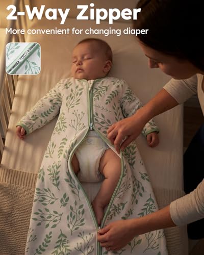 Image of Yoofoss Baby Sleep Sack 9-12 Months 100% Organic Cotton Long Sleeve Wearable Blanket Baby 2-Way Zipper 0.5 Tog Newborn Sleeping Sack, Lightweight