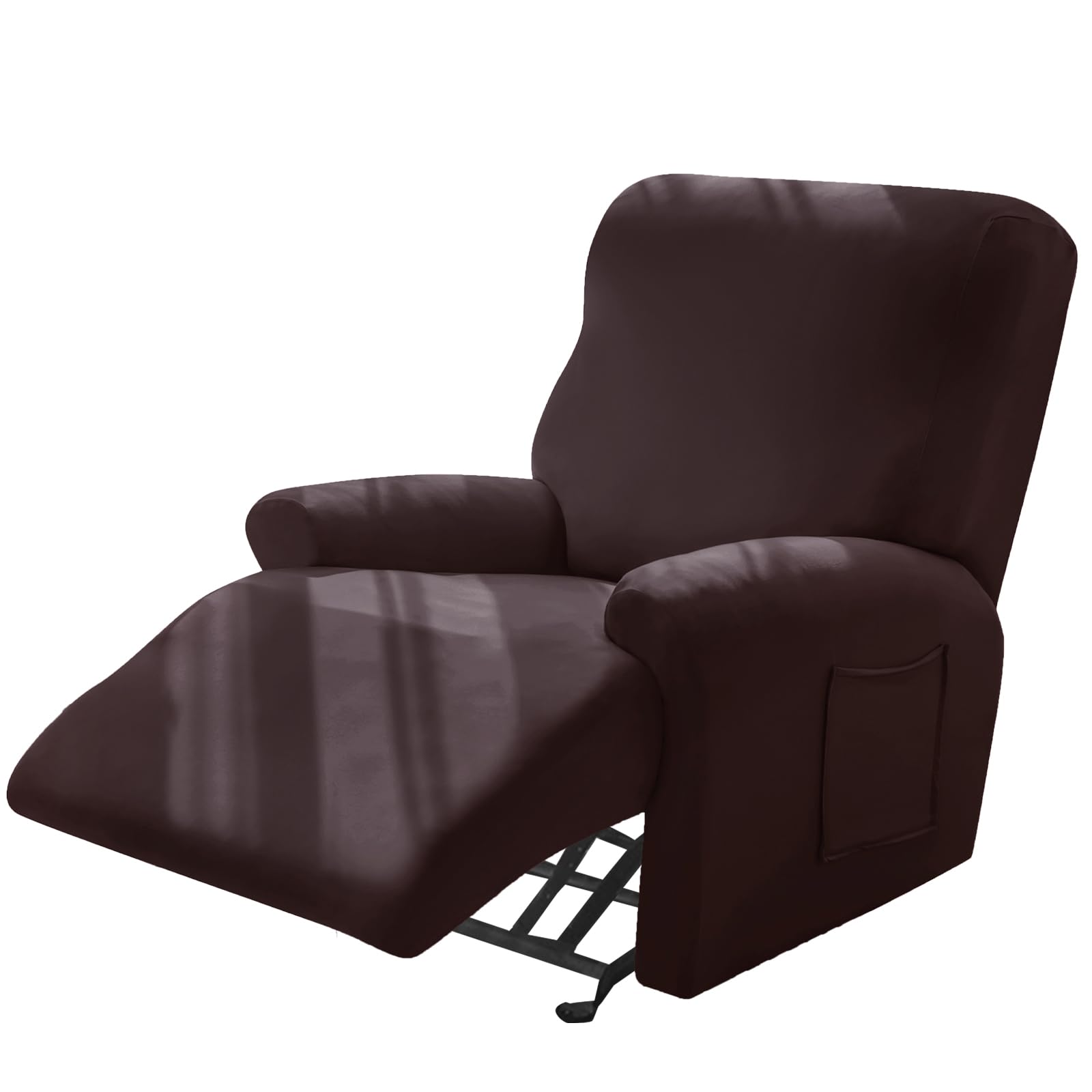 Alishomtll 4 Pieces Recliner Chair Covers, Stretch Recliner Sofa Covers with 2 Side Pockets, Washable Armchair Slipcovers Removable Furniture Protector for Living Room Bedroom (1 Seater, Dark Brown)