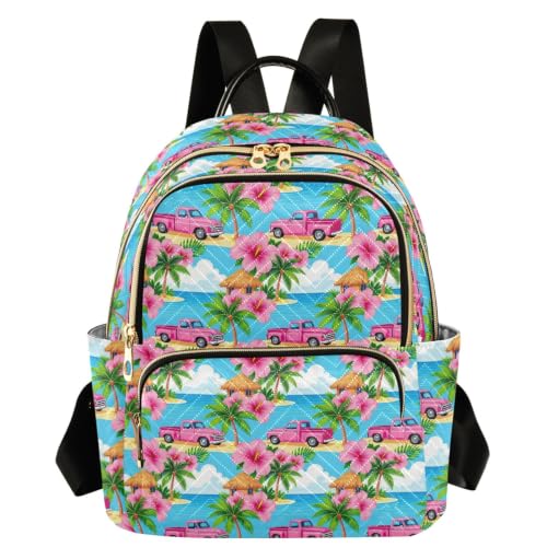Mochila de flores de hibisco talla S en poliéster suave estilo casual para mujer