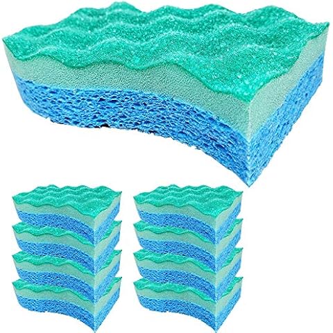 JINCLEAN 9 Pack of Wave Technology 3-Layer Dual Side Different Action Sponge for Non Scratch and Deep Clean, for Washing Dishes Kitchen, Pan, Pot, Grill and Heavy Cleaning Sponges Cover