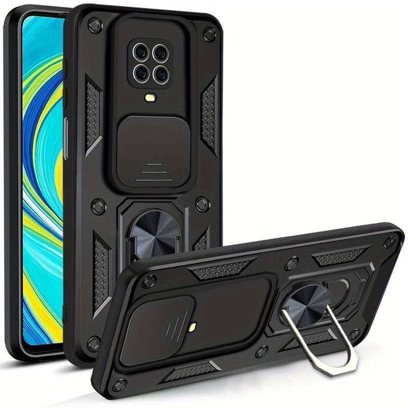 Movilear Funda Carcasa Armor para Xiaomi Redmi Note 9 4G, Antigolpes Cubierta de Camara Deslizante para Proteger con Soporte Giratorio de Anillo Color Negro Armadura Antigolpes FANA