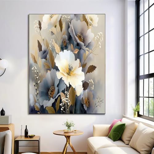 Tableau Fleurs Abstraites 60x90 cm Impression sur Toile Gris Clair
