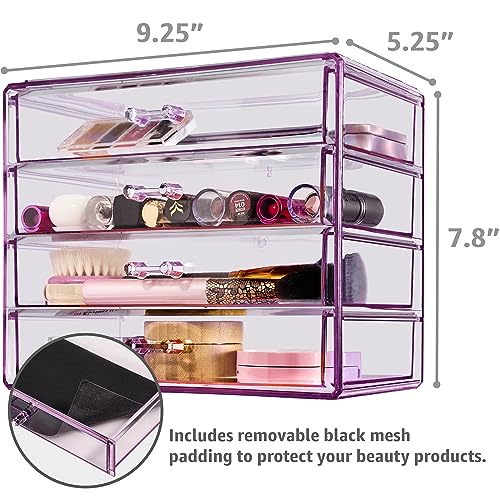Image of Sorbus Acrylic Cosmetics Makeup and Jewelry Storage Case Display- 4 Large Drawers Space- Saving, Stylish Acrylic Bathroom Case Great for Lipstick, Nail Polish, Brushes, Jewelry and More (Purple)