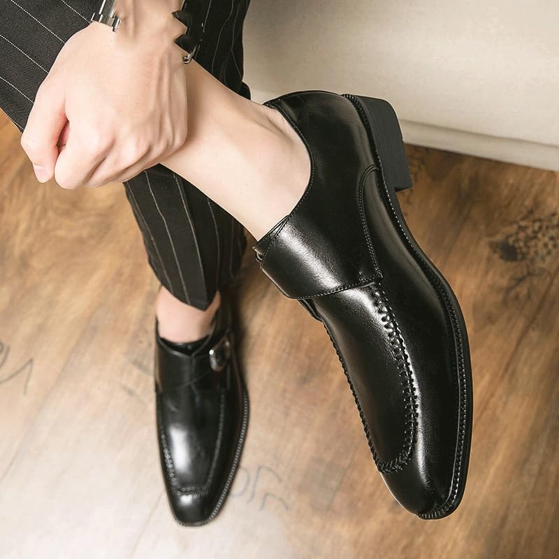Dress Oxford Monk Shoes for Men's Non Slip Block Heel Anti-Slip Slip Resistant Wedding Evening Breathable Luxury Leather Slip On3