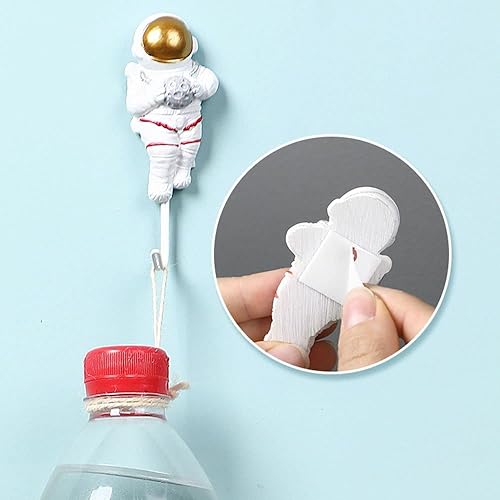 Miniatura 4 de gofidin 4 ganchos creativos de astronauta modelo de dibujos animados planeta cocina fuerte pegamento colgador puerta sin clavos detrás del llavero