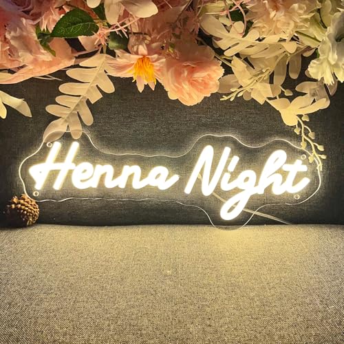 Image of Henna Night Neon Sign for Wall Decor Customized Led Neon Light Sign Personalized Birthday Marry Wedding Christmas Gift Sign Party Bedroom Bar Home Room (Warm White,40x13 CM)