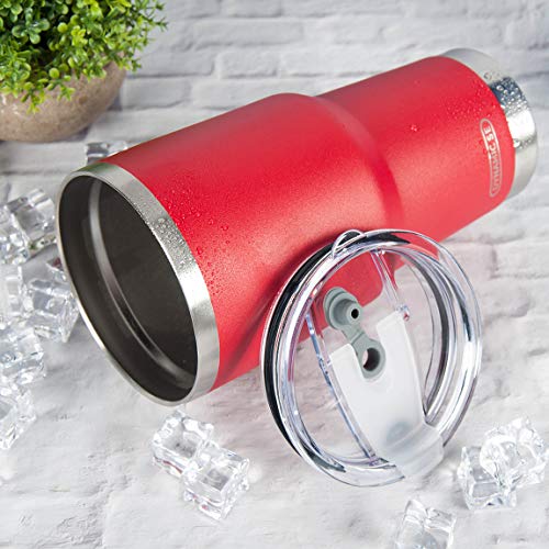 Image of 30oz Tumbler Stainless Steel Double Wall Vacuum Insulated Mug with Straw and Lid, Cleaning Brush for Cold and Hot Beverages (30oz Red)