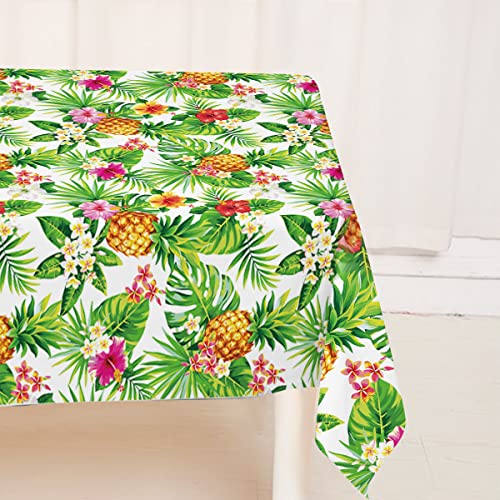 Heyfary Hawaii Tropical Pineapple Tablecloth Summer Aloha Luau Party Decoration Palm Leaf Flower Home Kitchen Dining Room Table Decor-60×84Inch #TOP4