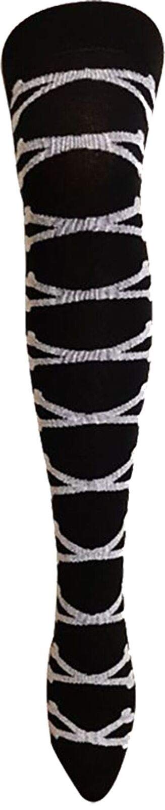 Womens Stripe Over The Knee High Socks Ladies Printed Fancy OTK Casual Socks Cross Bone Print 1 Pack