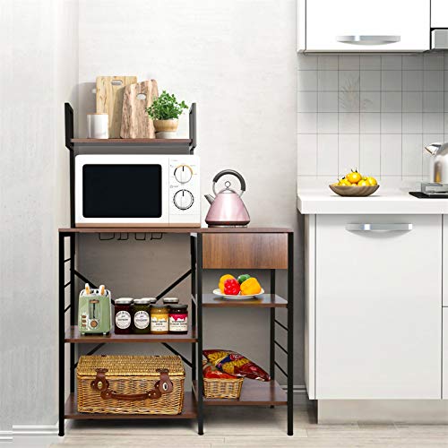 amzdeal Kitchen Bakers Rack with Storage Drawer, 4-Tier Microwave Stand with Glass Holder, 51.5Hx35.4Lx15.7W Inch, Kitchen Utility Storage Shelf, Microwave Oven Cooking Cart, Vintage Brown - Thumbnail 7