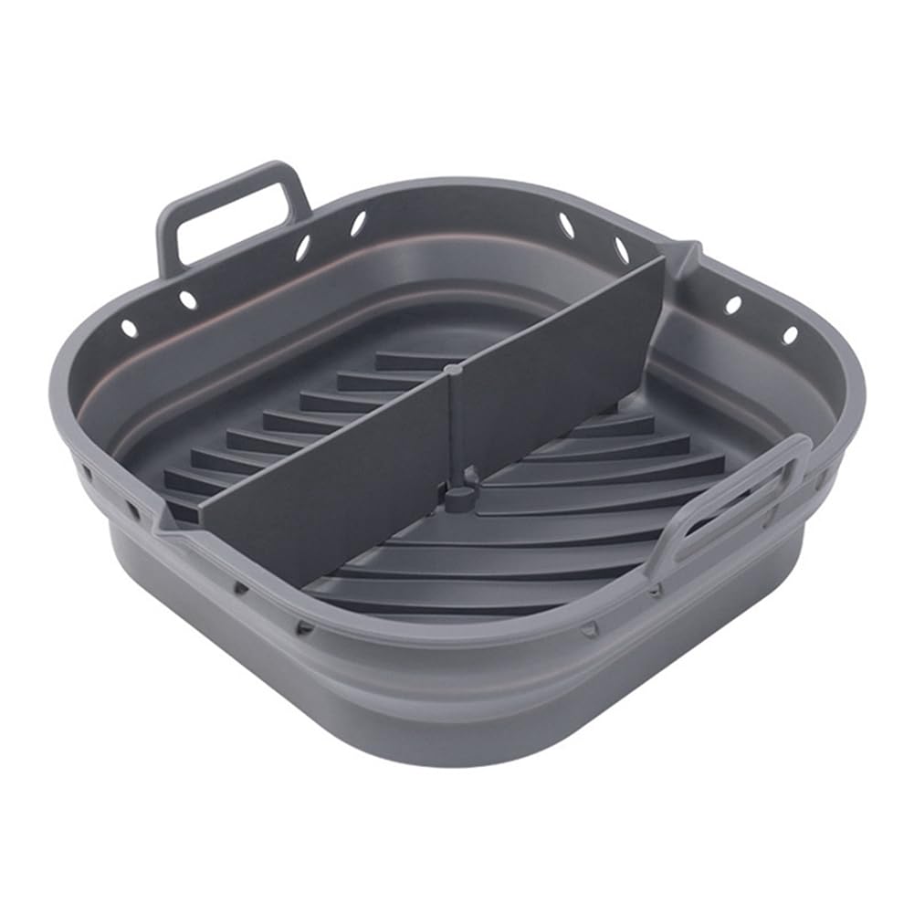 CTRLZS Air Fryer Silicone Baking Mold Square Reusable Air Fryer Cooking Accessories Foldable 8.5in Airfryer Baking Tool, Grey