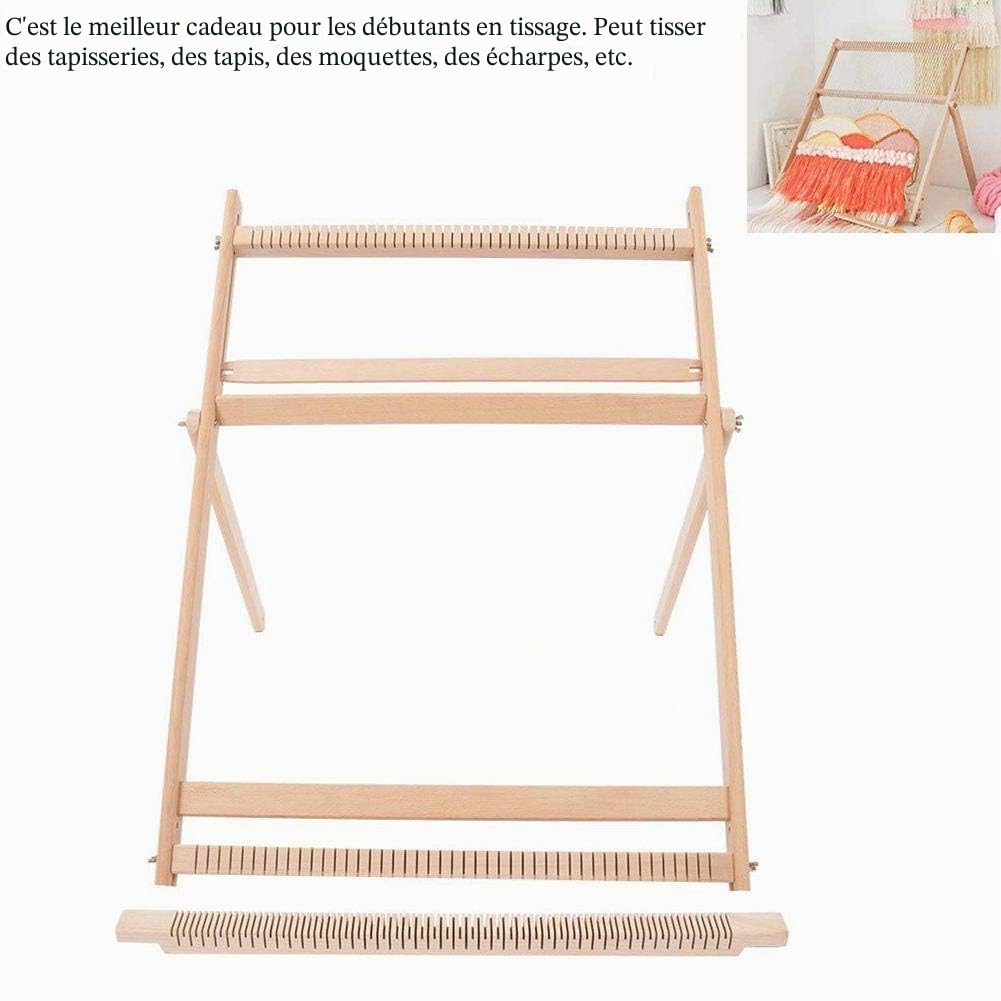 Métiers à tisser avec support, Kit de métier à tisser multi-artisanat Cadre de tissage réglable Écharpe de couverture en bois massif DIY Loom Machine à coudre, pour adultes