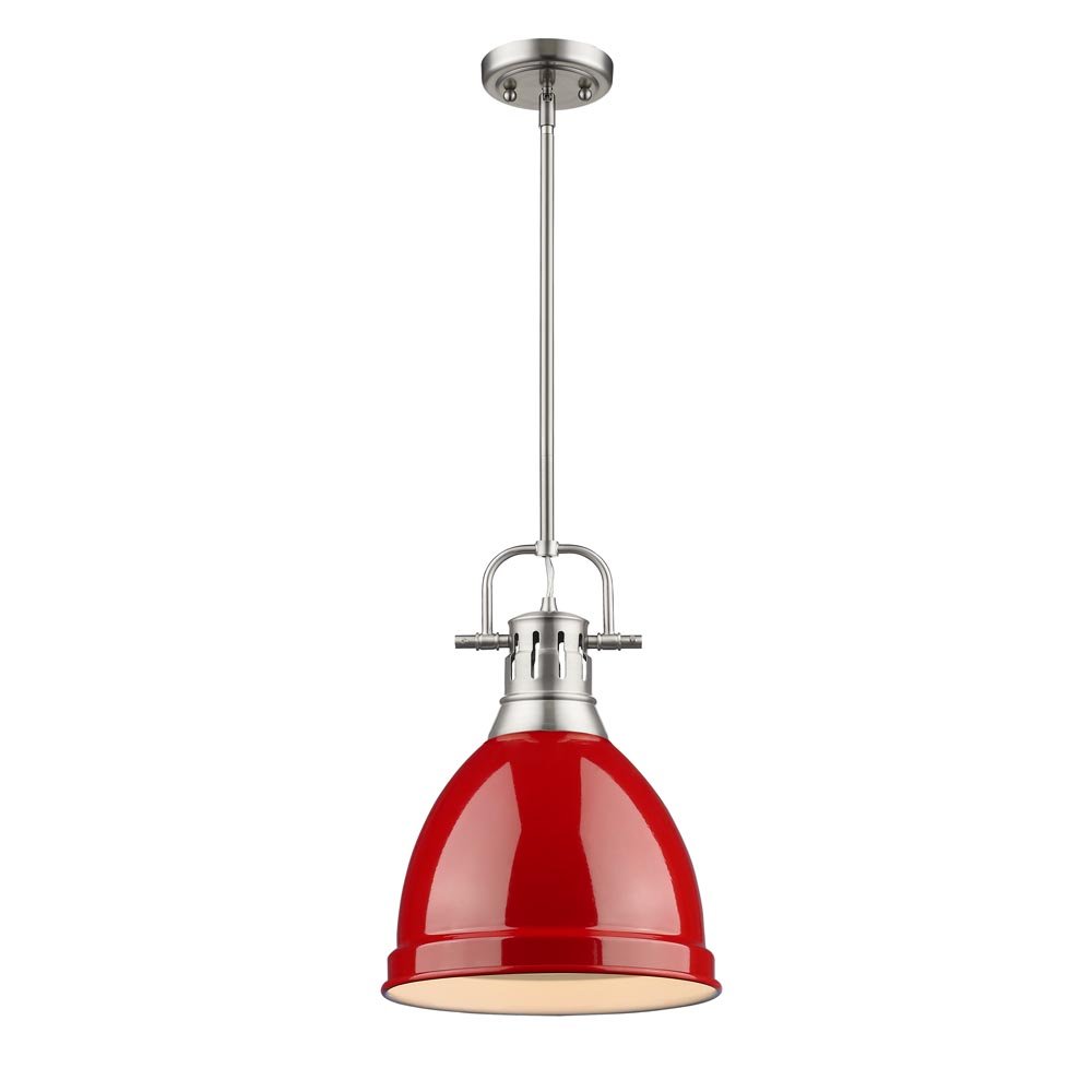Golden Lighting 3604-S PW-RD Duncan Pendant, 14.25" x 8.88", Pewter with Red Shade