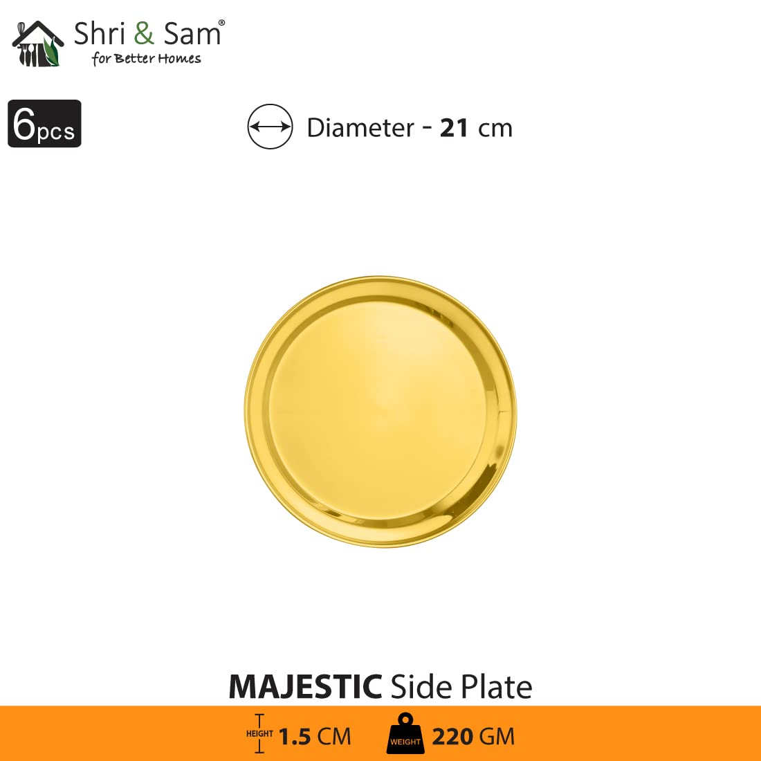 Shri & Sam Stainless Steel Gold Side Plate with PVD Coating, Majestic, 6 Pieces - Image 2 thumbnail