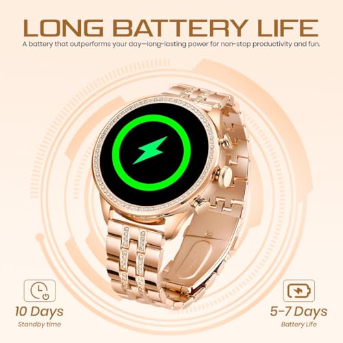 Image of GameSir Gen 9 Smart Watch Rose Gold Chain Strap 1.69 inch AMOLED Display IP67 Waterproof High Resolution Bluetooth Calling 100+Sports Mode SPO2, Gifting Watch Luxury Round Dial Smartwatch for Men & Women