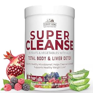 Country Farms Super Cleanse, Super Juice Cleanse, Supports Healthy Digestive System, 34 Fruits and Vegetables with Aloe, Promotes Natural Detoxification, Drink Powder, 14 Servings, 9.88 Ounce