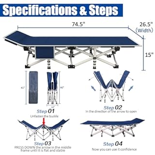 GETOVIN Cot Camping Cot with Thick Pad Cots for Sleeping Camping Bed Folding Cot 450LBS(Max Load) Comfortable Double Layer Oxford Heavy Duty with Carry Bag for Home Outdoor Travel