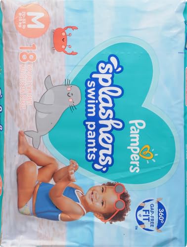 Image of Pampers Swim Diapers - Splashers - Size 4, 18 Count, Gap-Free Disposable Baby Swimming Pants (Pack of 6)