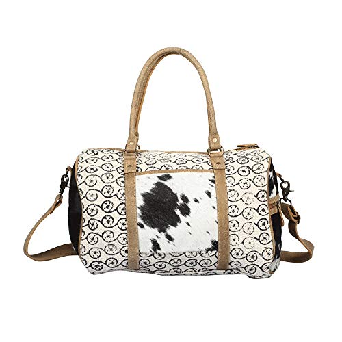 Myra Bag Meandering Upcycled Canvas & Cowhide Travveller Duffel Bag S-13273