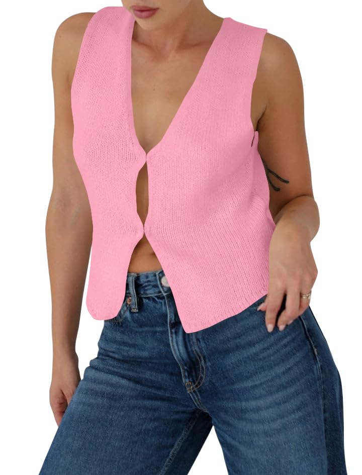 BZB Sweater Vest Women 2025 Summer Basic Tank Tops Crochet Knit Vests Sexy Sweater Sleeveless Vest Top