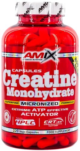 AMIX - Creatina Monohidratada - 220 Cápsulas - Complemento Alimenticio - Mejora el Rendimiento Físico - Ideal para Deportistas - 100% Micronizada - Proteína Masa Muscular