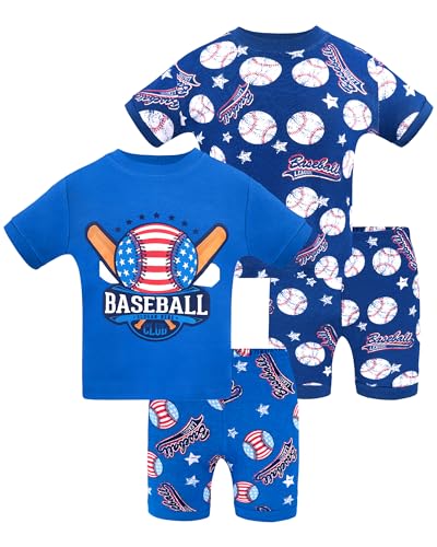 Image of DAUGHTER QUEEN Boys Summer Pajamas Set 4 Pieces 100% Cotton Sleepwear Size 18 Months-12 Years