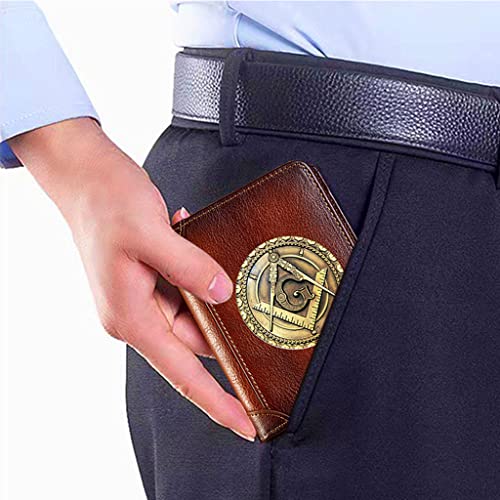 Men's Genuine Leather Trifold Wallets, Unique Vintage High Capacity Freemasons Symbol Business Short Purse, Privacy Protection Card Holder, with Masonic Souvenir Gift2