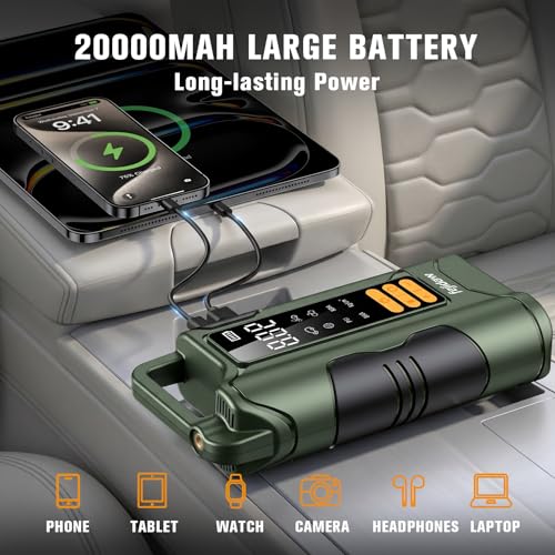 Image of Jump Starter with Air Compressor, 6000A Car Battery Jump Starter, 20000mAh Battery Jumper Starter Portable for 10L Gas /Diesel Engine with 160PSI Booster, LED Display & Light, Jumper Cables